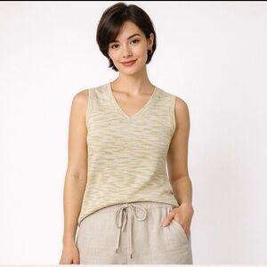 Vintage Kasper Marled Knit Tank Top Cream Green V-Neck Petite 10P Minimalist